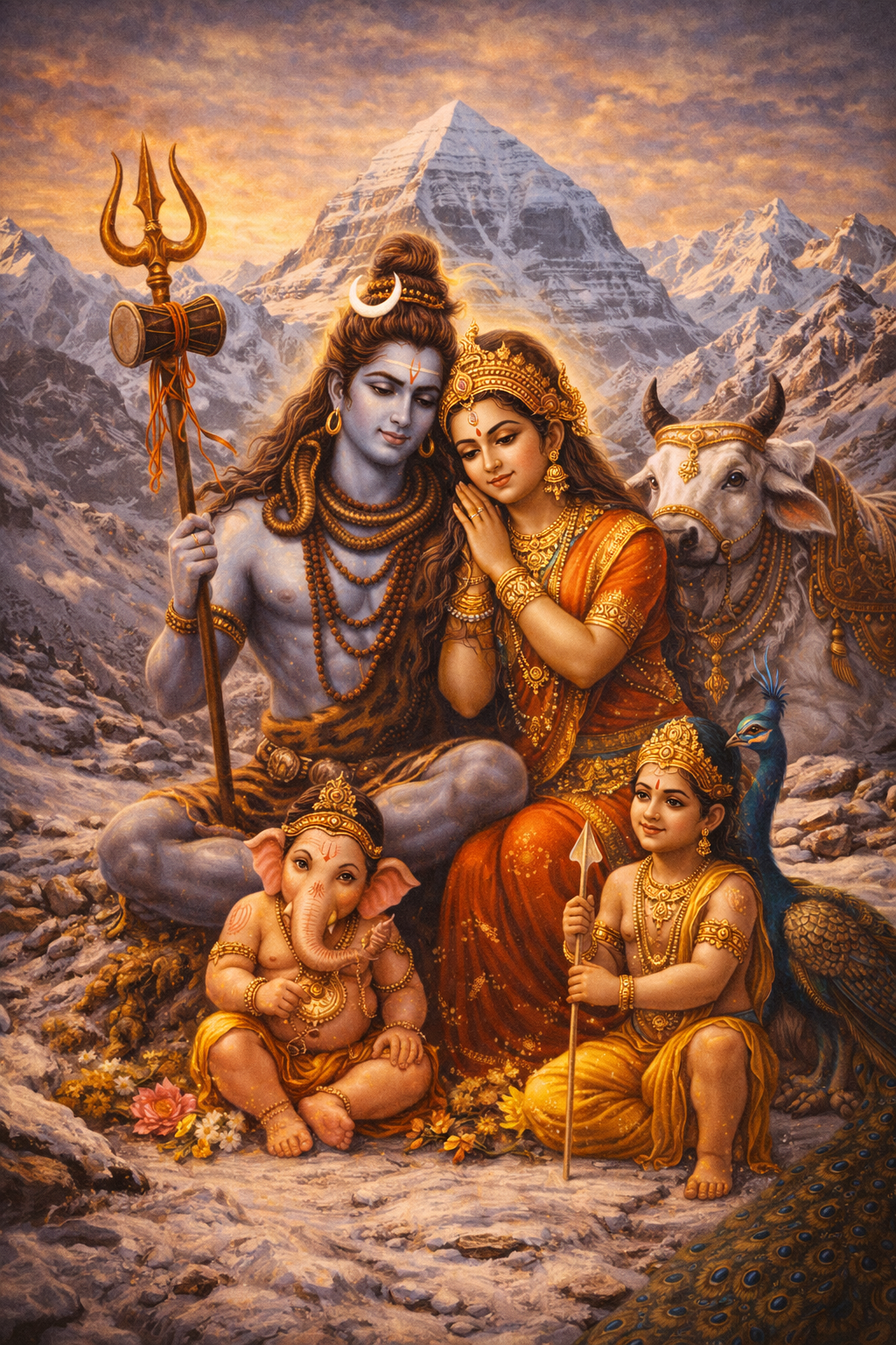 Shiva Parvati Family on Kailash -- God Shiva HD Pics